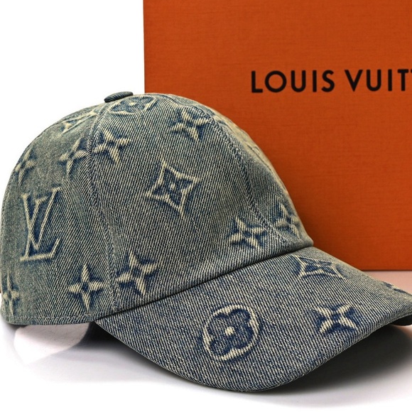 Louis Vuitton LV Monogram Baseball Hat Denim Canvas Embossed Leather Strap - Picture 2 of 9